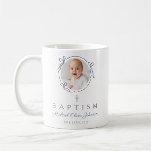 Elegant dammig blå pojke foto dop kaffemugg