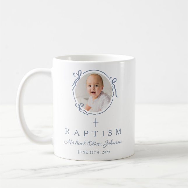 Elegant dammig blå pojke foto dop kaffemugg (Vänster)