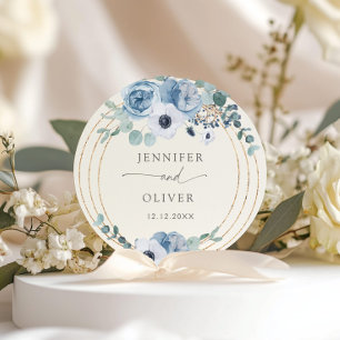 Elegant dammig blå present till bröllop Klassisk r Runt Klistermärke