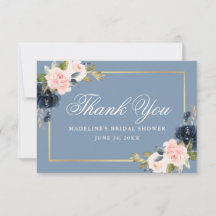 Elegant dammig blå rosa blomster guld bröllopsdusc