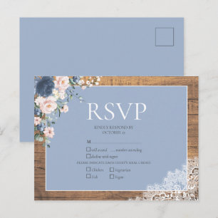 Elegant dammig blå rosafärgad blommig spets bröllo inbjudan vykort