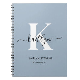 Elegant dammig blå scriptmonogram anteckningsbok