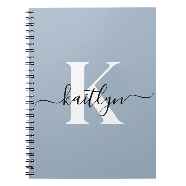 Elegant dammig blå scriptmonogram anteckningsbok (Framsidan)