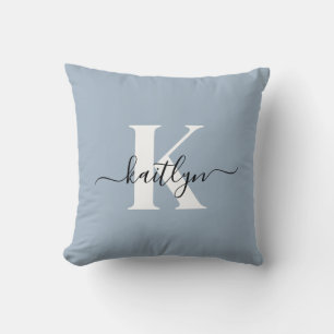 Elegant dammig blå scriptmonogram kudde