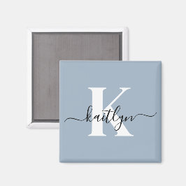Elegant dammig blå scriptmonogram magnet