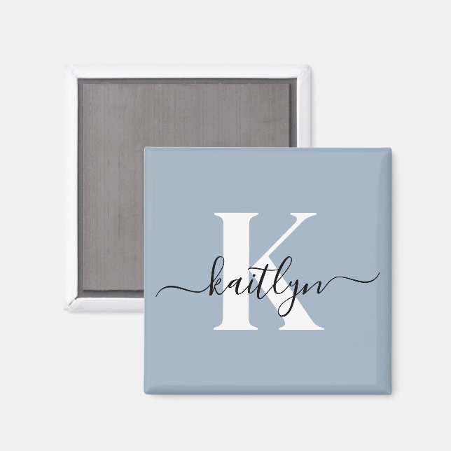 Elegant dammig blå scriptmonogram magnet (Front/Back)
