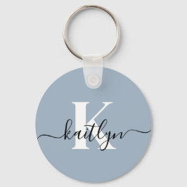 Elegant dammig blå scriptmonogram nyckelring