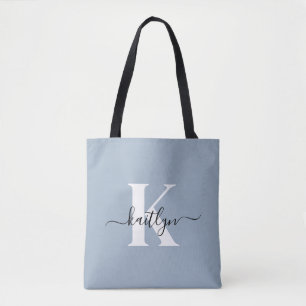 Elegant dammig blå scriptmonogram tygkasse