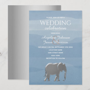 Elegant dammig blå silver elefant bröllop inbjudningar