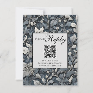 Elegant dammig blå silver grått blommigt QR-kod fö OSA Kort