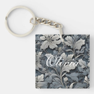 Elegant dammig blå silver-vit grått-blommigt