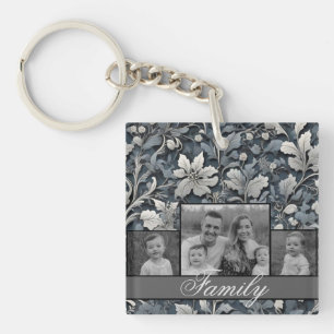 Elegant dammig blå silver-vit grått-blommigt