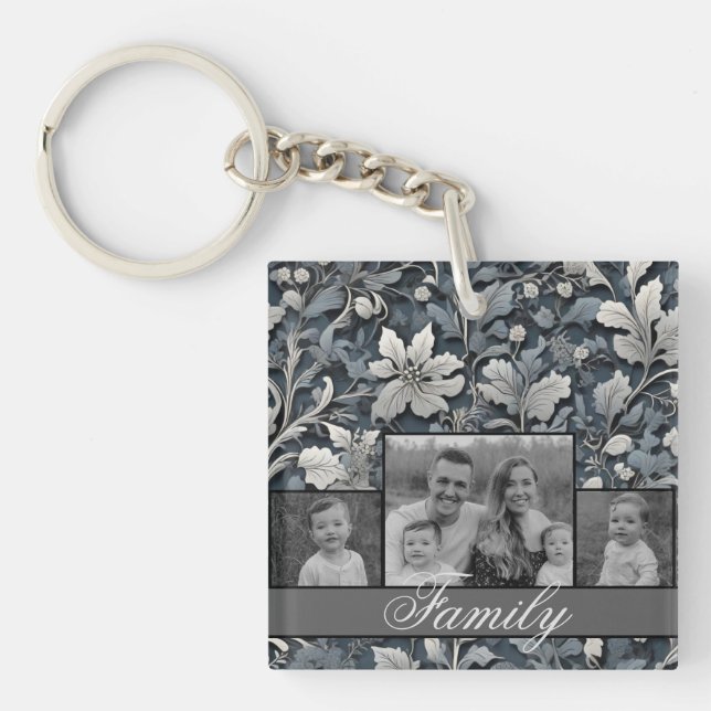 Elegant dammig blå silver-vit grått-blommigt (Framsidan)