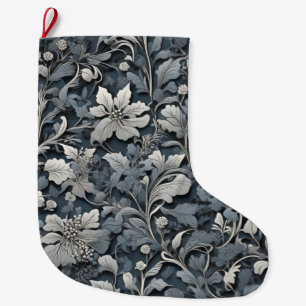 Elegant dammig blå silver-vit grått-blommigt stor julstrumpa