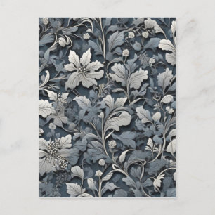 Elegant dammig blå silver-vit grått-blommigt vykort