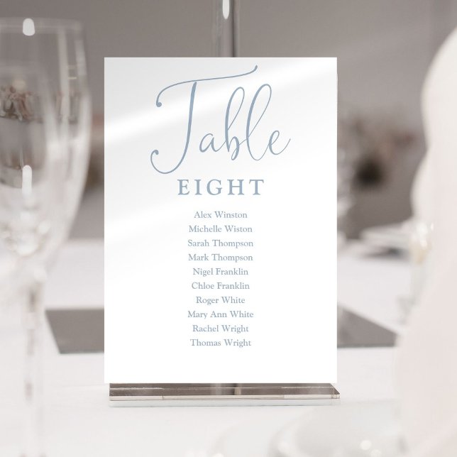 Elegant dammig blå sittplatskarta bordnummer inbjudningar (Elegant Dusty Blue Seating Chart Table Number)