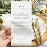 Elegant dammig blå skript dubbelsidig bröllopsmeny meny<br><div class="desc">Elegant svart och vit skript bröllopsmeny dubbelsidig med bakre meddelande på kortet</div>