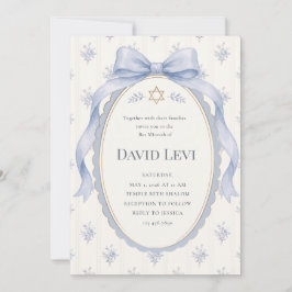 Elegant dammig blå Toile Band Bar Mitzvah Inbjudningar