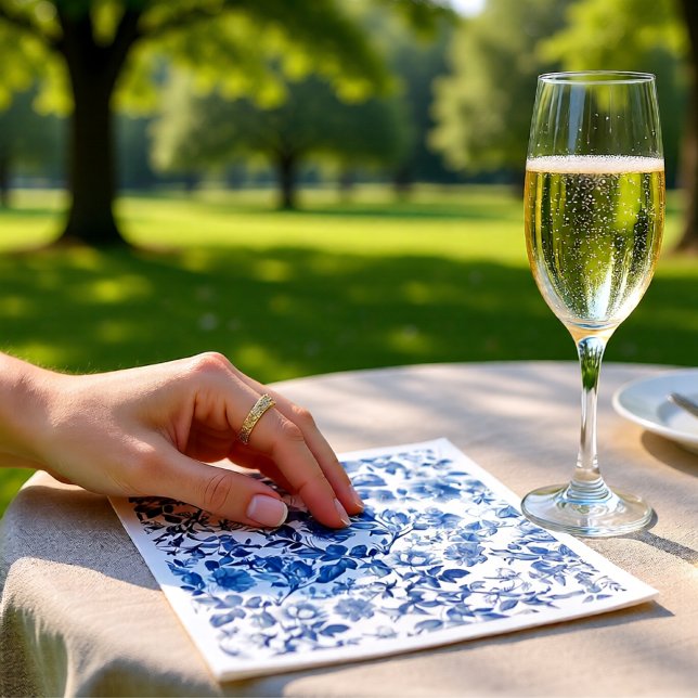 Elegant dammig blå Toile blommig bröllopsmönster Pappersservett (Elegant Dusty Blue Toile Floral Wedding Pattern Napkins)