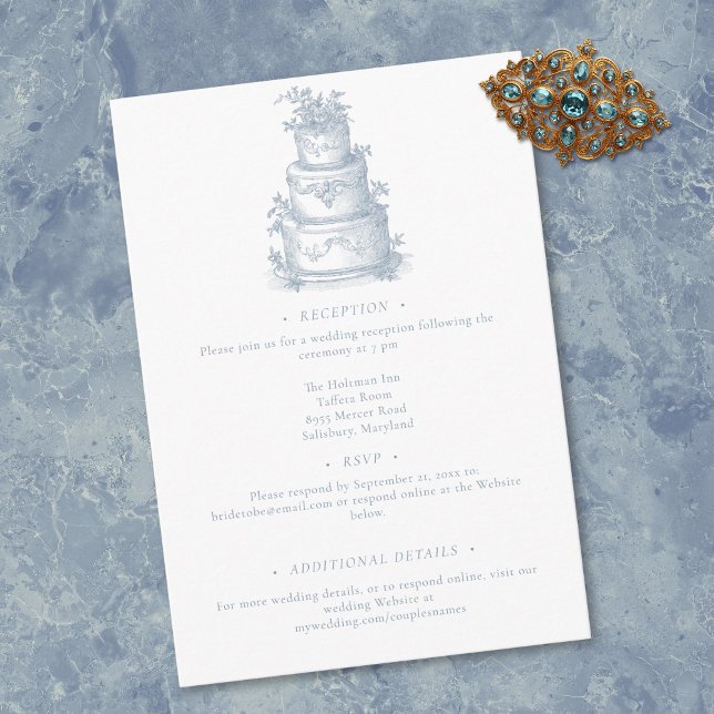 Elegant dammig blå Toile fransk herrgård bröllop Tilläggskort (Elegant Dusty Blue Toile French Manor Wedding Enclosure Card)
