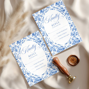 Elegant dammig blå Toile rosor bröllop RSVP-set OSA Kort