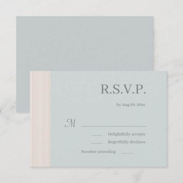Elegant dammig blå trädgårdsrandiga bröllops-RSVP Inbjudningar (Fram/baksida)
