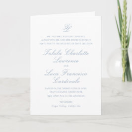Elegant dammig blå traditionell bröllop inbjudan