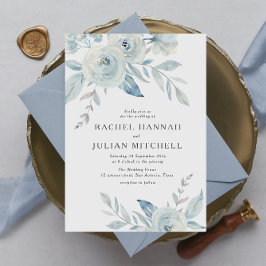 Elegant, dammig, blå vattenfärg blommigt bröllop inbjudningar