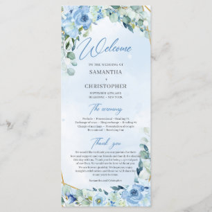 Elegant, dammig, blå vattenfärg blommigt guld ram program
