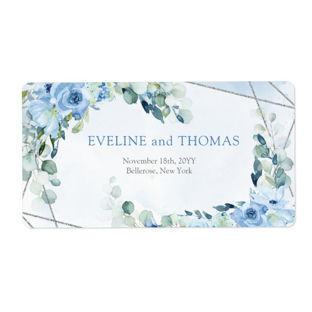 Elegant, dammig, blå vattenfärg blommigt silver ra fraktsedel (Framsidan)