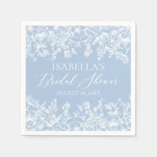 Elegant dammig blå vildblomma bröllopsdusch pappersservett