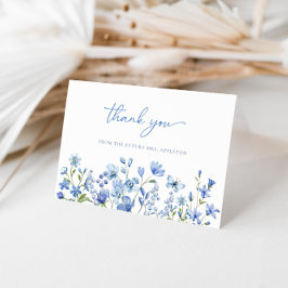 Elegant dammig blå vildblomma bröllopsdusch tack kort