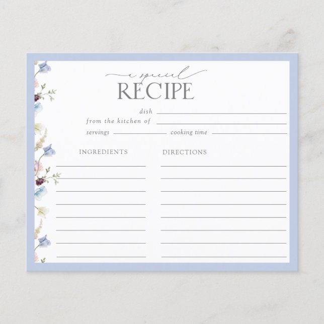 Elegant dammig blå vildblomma bröllopsduschrecept (Framsida)