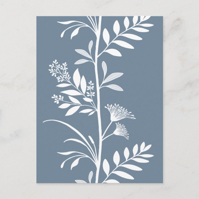 Elegant dammig blå vildblomma silhuett konst vykort (Framsida)