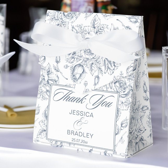 Elegant dammig blå vintage ro bröllop presentaskar (Elegant dusty blue vintage roses wedding favor box)