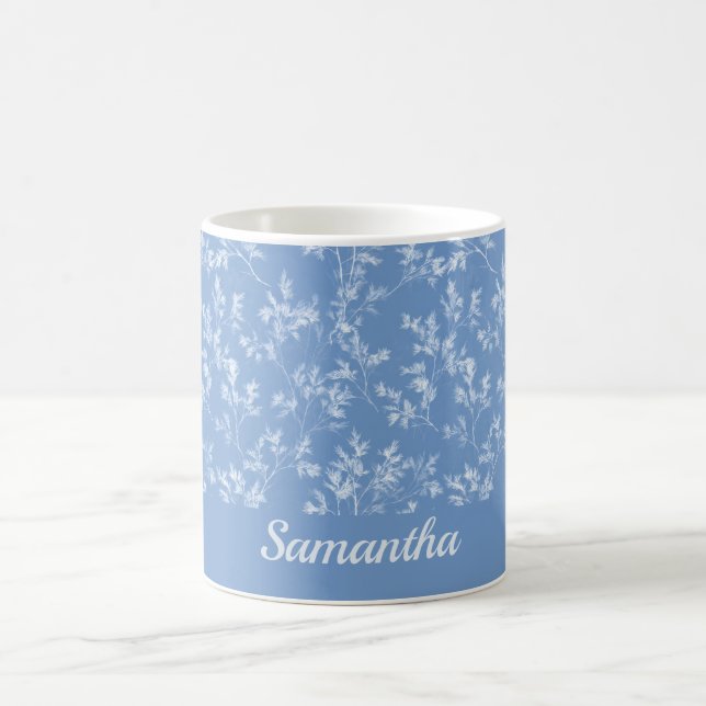 Elegant dammig blå vinterfrost personligt namn kaffemugg (Center)