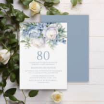 Elegant dammig blå vit blomstergivare 80-årsdag