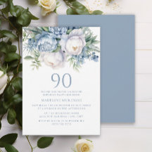 Elegant dammig blå vit blomstergivare 90-årsfirand