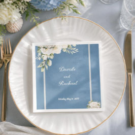 Elegant dammig blå vit ros bröllop pappersservett