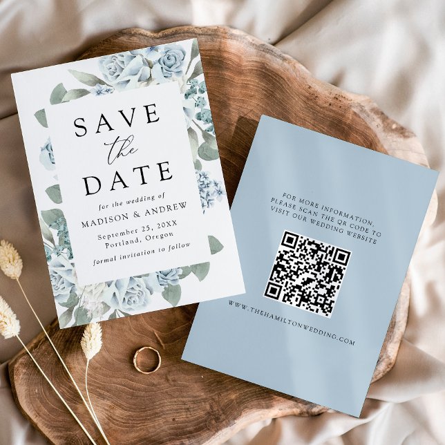Elegant Dammig Blommig QR-kod Bröllop Spara Datumet (Skapare uppladdad)