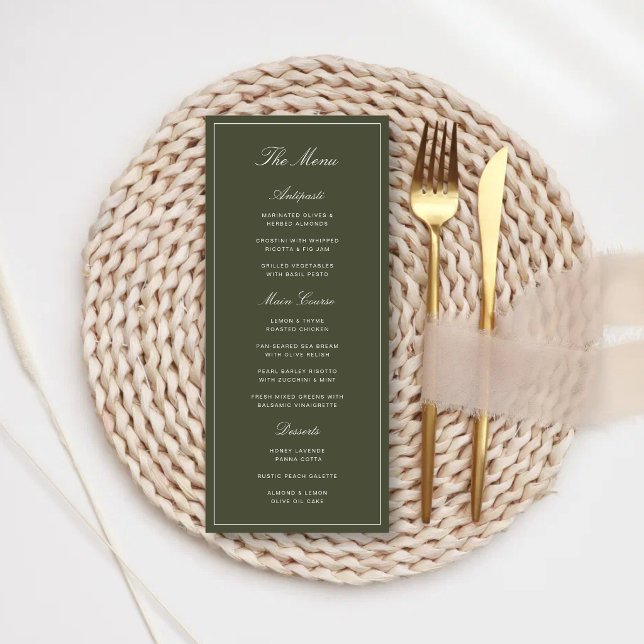 Elegant Dammig Grön Klassisk Bröllop Meny (Elegant dusty green wedding menus add timeless elegance to your beautifully planned reception.)