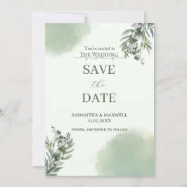 Elegant dammig grön klassisk Save The Date-flygbl Inbjudningar