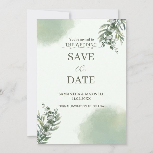Elegant dammig grön  klassisk Save The Date-flygbl Inbjudningar (Framsida)