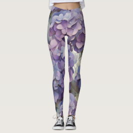 Elegant dammig lila blue water color hydrangeas leggings