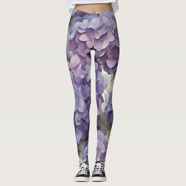 Elegant dammig lila blue water color hydrangeas leggings (Framsida)