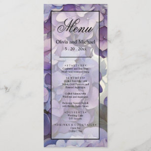 Elegant dammig lila blue water color hydrangeas meny