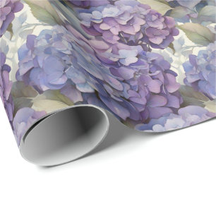 Elegant dammig lila blue water color hydrangeas presentpapper