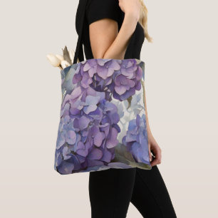 Elegant dammig lila blue water color hydrangeas tygkasse