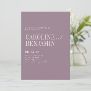 Elegant dammig lila bröllop formell script serif inbjudningar