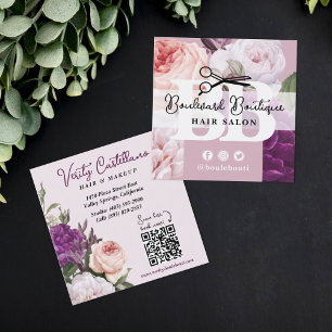 Elegant dammig mauve blomsterfrisörsalong stylist fyrkantigt visitkort